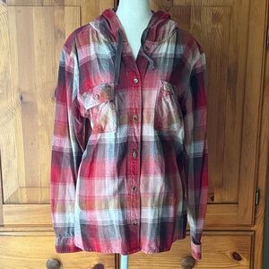 Carhartt Plaid Hooded Flannel Button-Up Shirt.